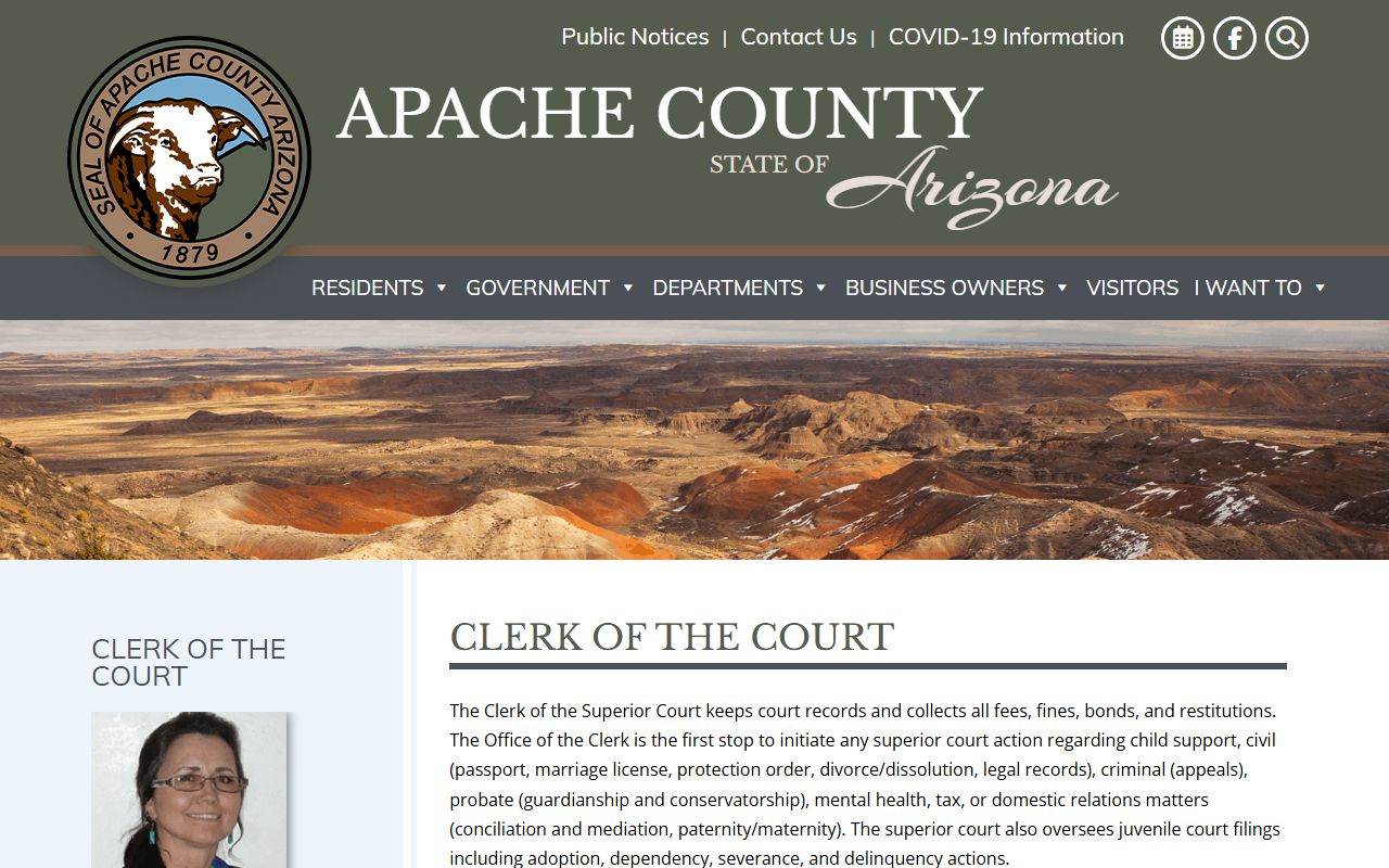 Apache County court records after jail arrest Clerk records page