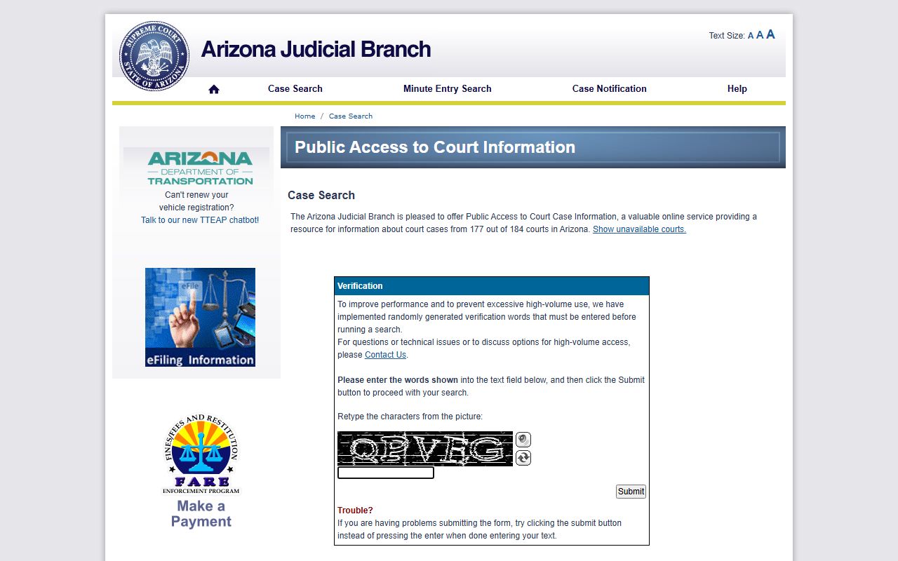 Apache County court records after arrest Arizona Public Access lookup