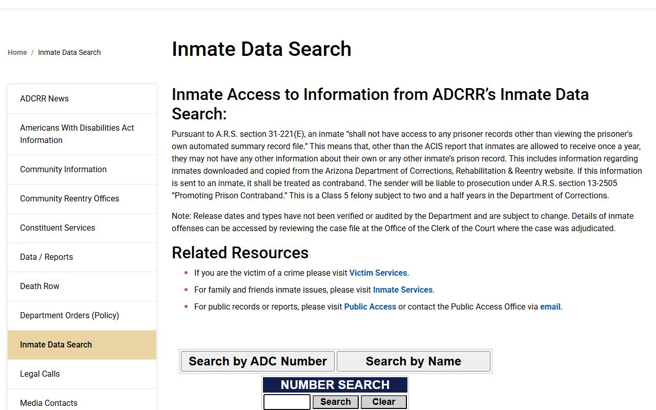 ADCRR inmate data search for ASPC-Winslow Apache Unit records